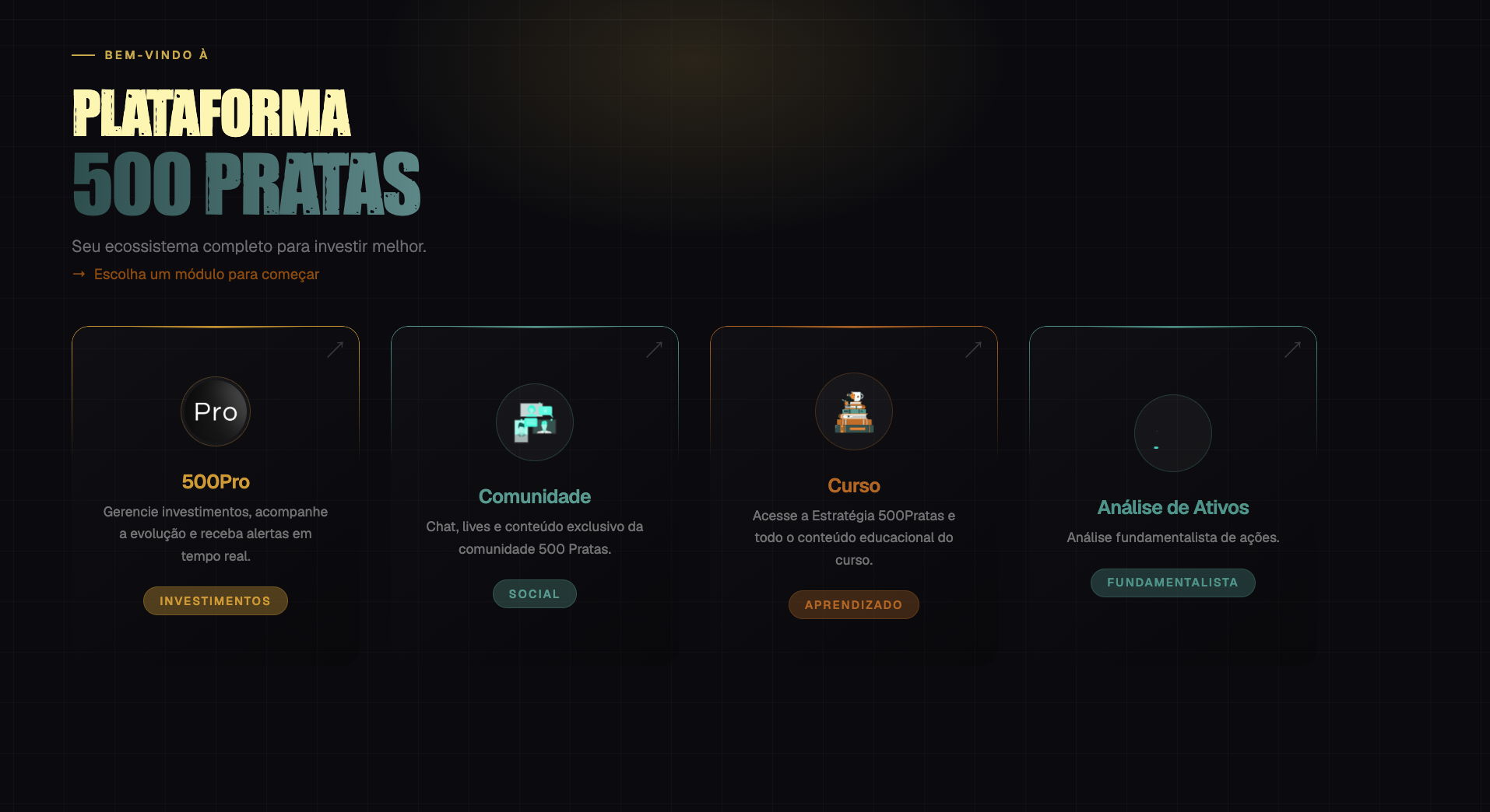 Visual interno da Plataforma 500 Pratas